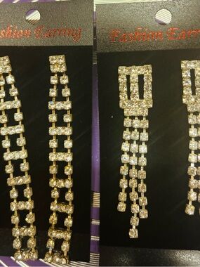 Gold and Clear Rhinestone Dangle Earrings